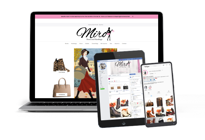 Miro Shoes and Handbags eCommerce Website Laptop Tablet & Phone Mockup - Website Developed by The Digital Bakery Creative Agency in Dundalk Louth