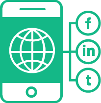 Icon of a phone with social media links of Facebook LinkedIn and Twitter - Designed by The Digital Bakery Creative Agency in Dundalk Louth