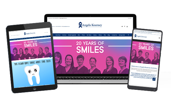 Digital Marketing Solutions For Dentists - Mock up of Angela Kearney Website on Laptop Tablet & Phone - Graphic Design By The Digital Bakery Creative Agency in Dundalk Louth