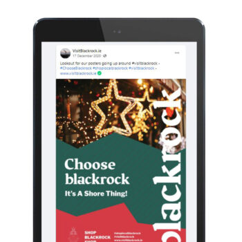 Tablet Mockup of VisitBlackrock.ie Facebook Page with Choose Blackrock - Social media campaign post designed by The Digital Bakery Creative Agency in Dundalk Louth